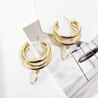 Faux Pearl Charm Hoop Earrings