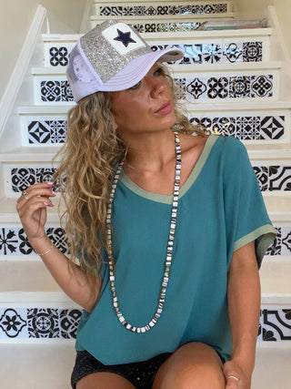 V-Neck Rib Trim Tee - 3 Colors - Ya Ya Gurlz