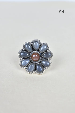 Chocolate Moonstone & Stone Cluster Sterling Silver Rings