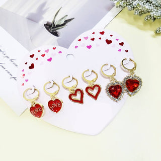 Valentines Day 3 Pair Huggie Earrings Set