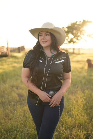 Western Black Pearl Snap Blouse