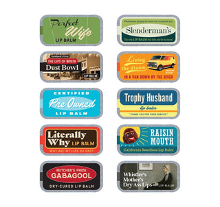 Funny Old School Lip Balm Tin Set with Display (Explicit)