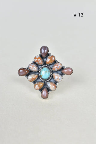 Chocolate Moonstone & Stone Cluster Sterling Silver Rings