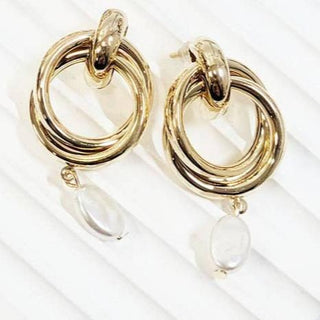 Faux Pearl Charm Hoop Earrings