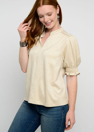 Suede Ruffle Sleeve Top