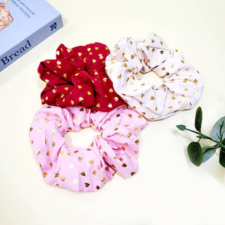 Valentines Day Gold Heart Scrunchie