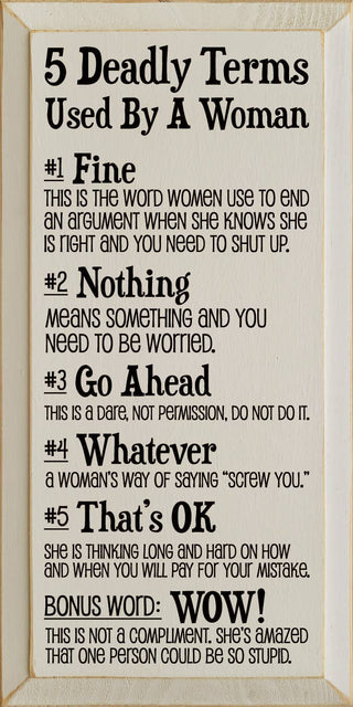 5 Deadly Terms Used by a Woman