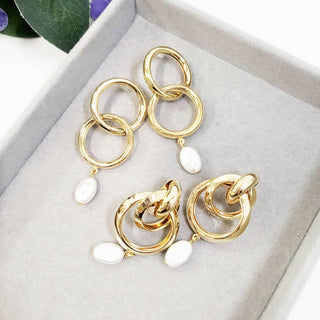 Faux Pearl Charm Hoop Earrings