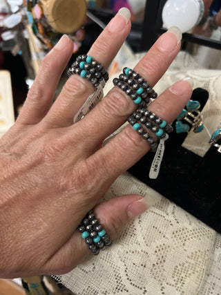 Navajo Pearl & Turq Stretch Rings