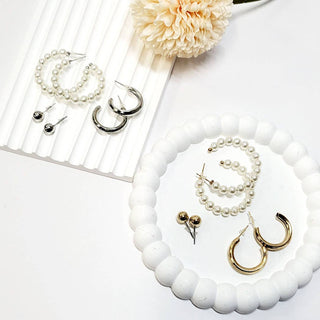 3 Pair Stud and Hoop Earrings Set