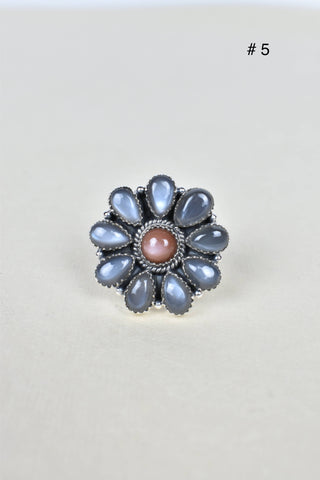 Chocolate Moonstone & Stone Cluster Sterling Silver Rings