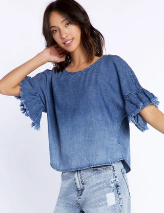 Denim Ruffle Top by Billy T - Ya Ya Gurlz