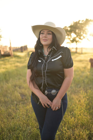 Western Black Pearl Snap Blouse