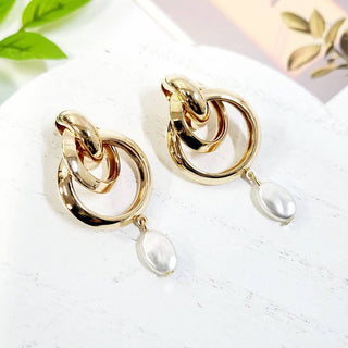 Faux Pearl Charm Hoop Earrings