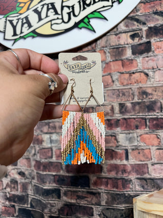 Fringe & Stripes Beaded Boho Earrings