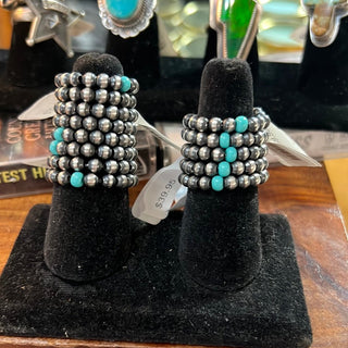 Navajo Pearl & Turq Stretch Rings - Ya Ya Gurlz