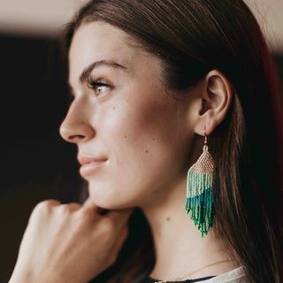 Turquoise Triangle Colorblock Beaded Earrings - Ya Ya Gurlz